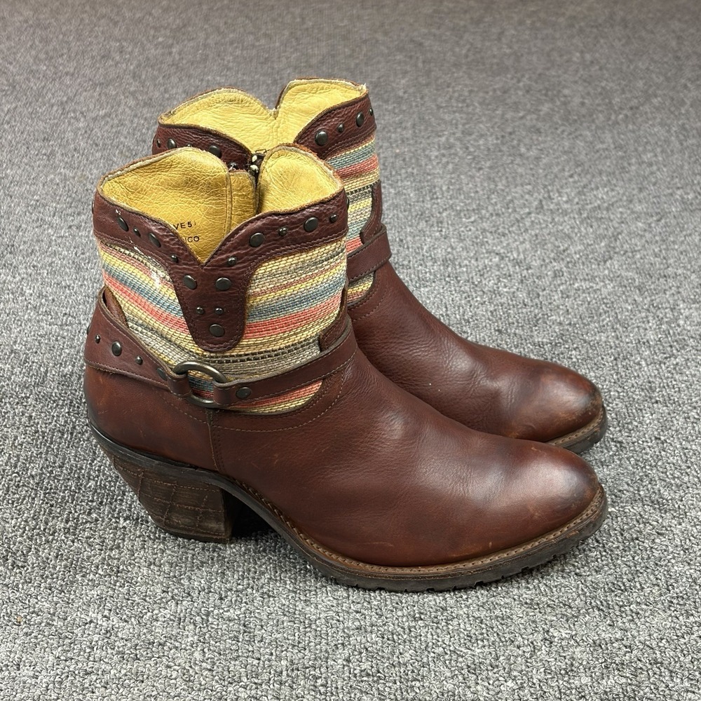 Justin Womens 9.5B Southwestern Shorty Boots Brown Leather Serape Harness MSL103